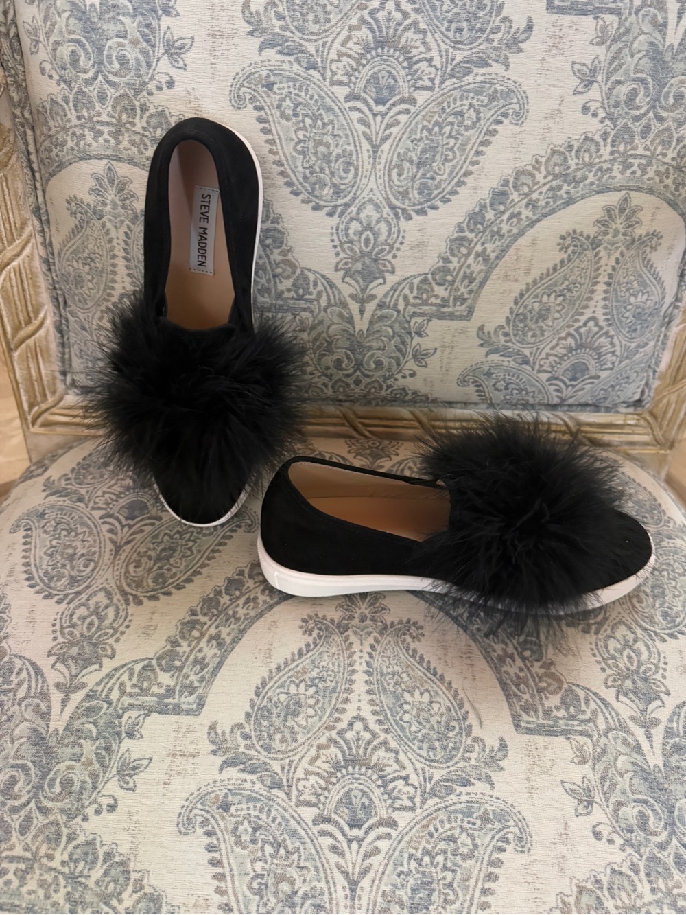 Steve Madden Black Pom-Puff Slip-On Sneakers